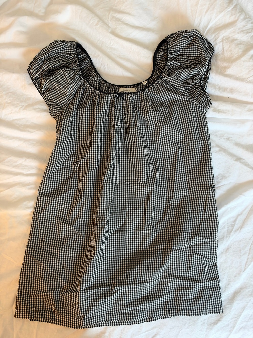 Doen Black & White Gingham Puff Sleeve Mini Dress